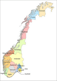 Administrative map Norway counties