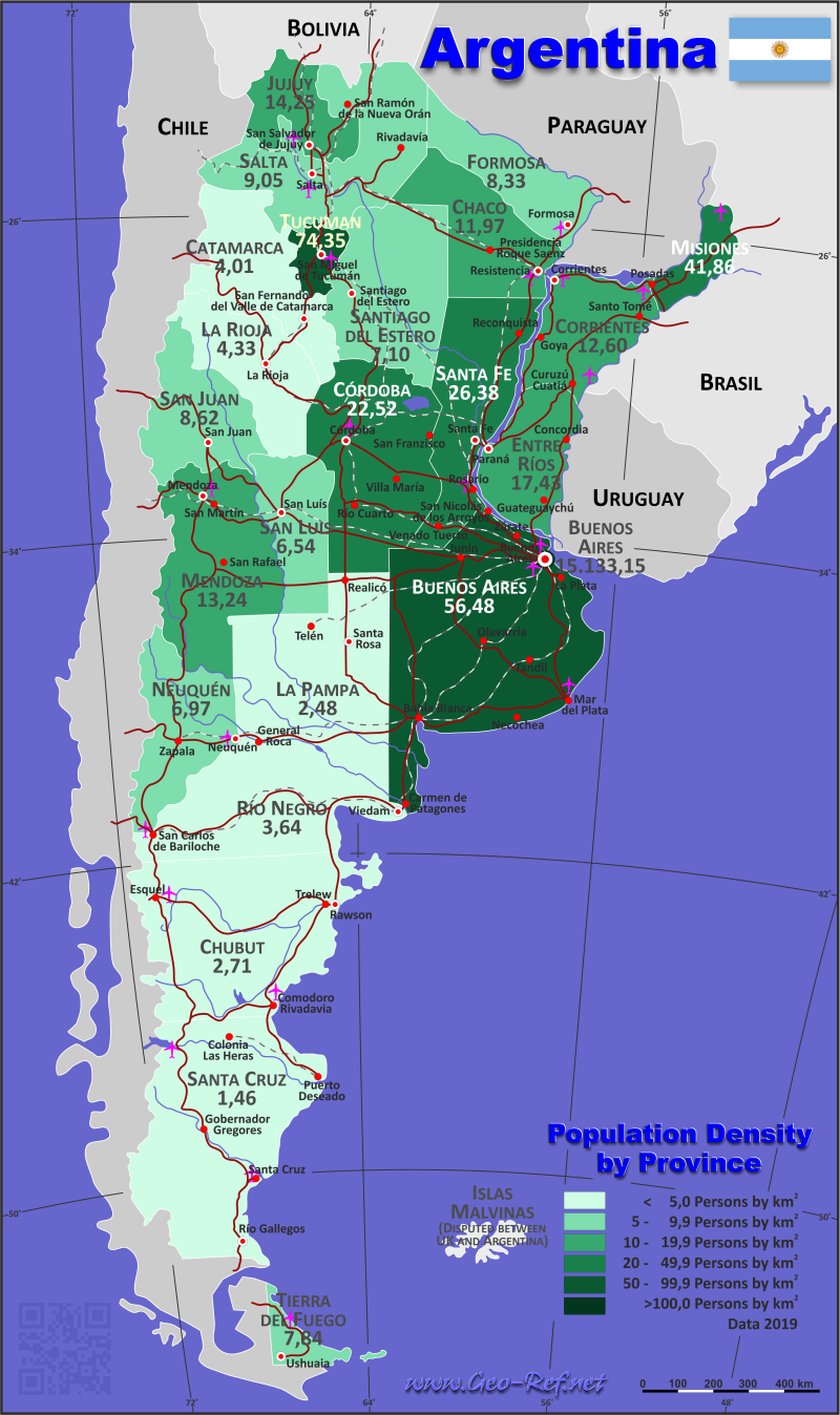 Mappi Net Maps Of Countries Argentina   Map Argentina Population Density Province 